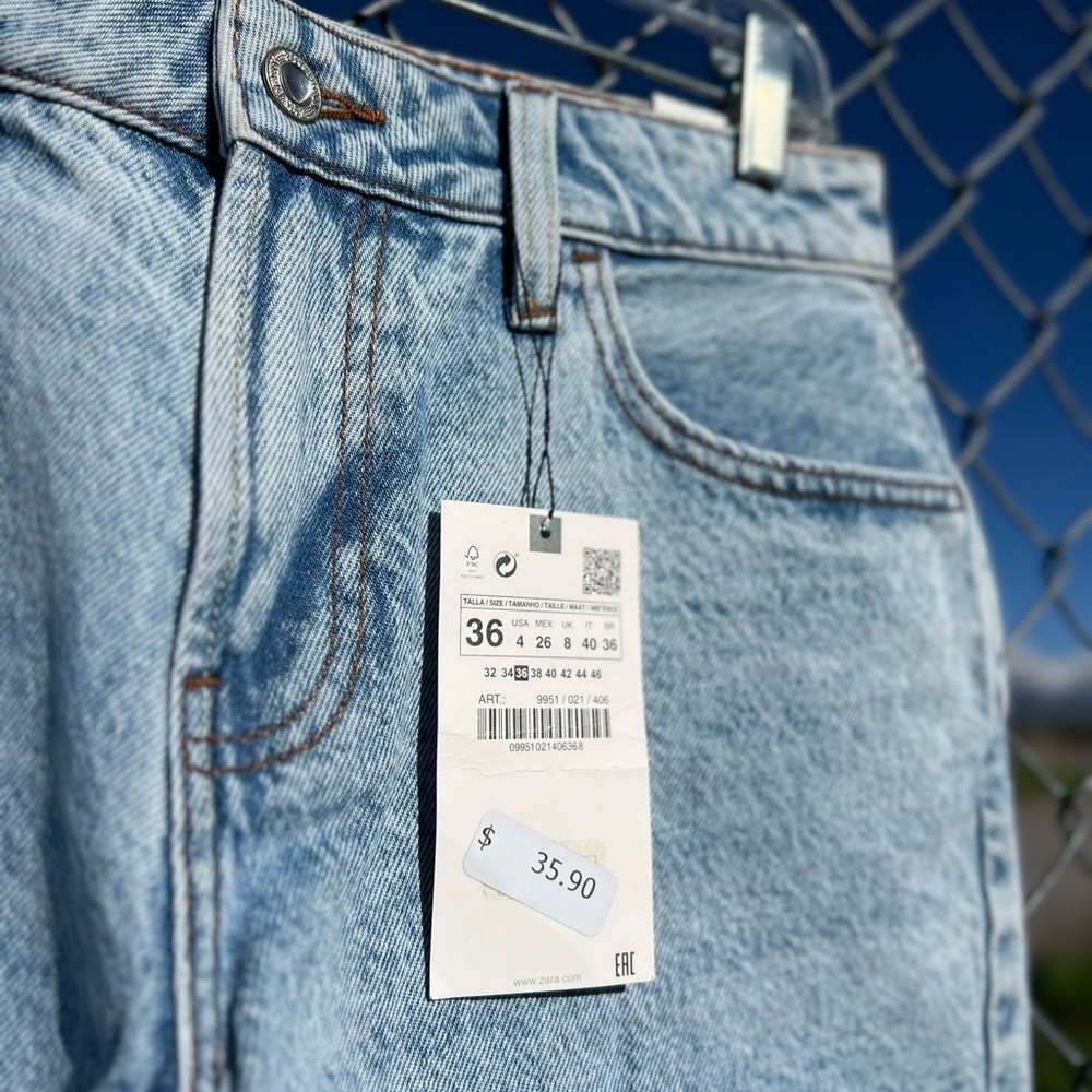 Zara NWT Midi Denim Jean Cut Off Shorts - Picture 3 of 8